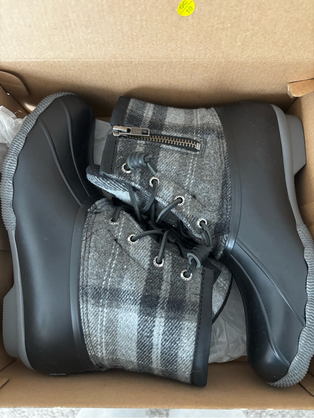 Women’s Sperry Gray Plaid Rubber-Trim Lace-Up Boots